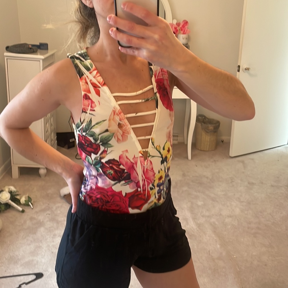 Strappy floral bodysuit